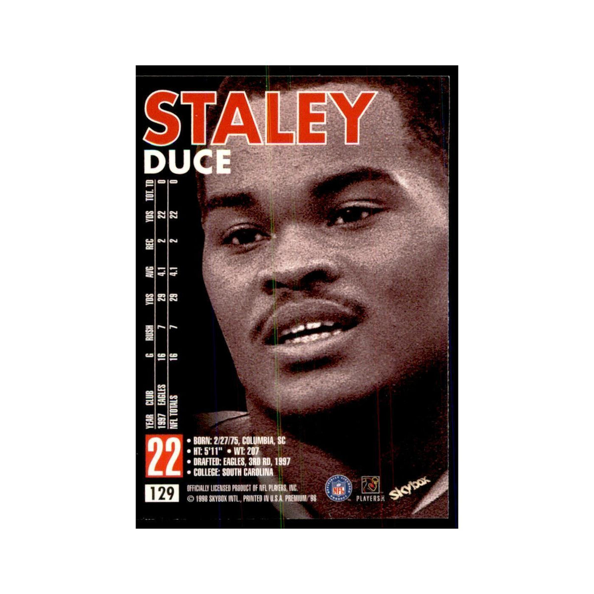 Duce Staley 1998 SkyBox #129 Football Cards Football Card NM