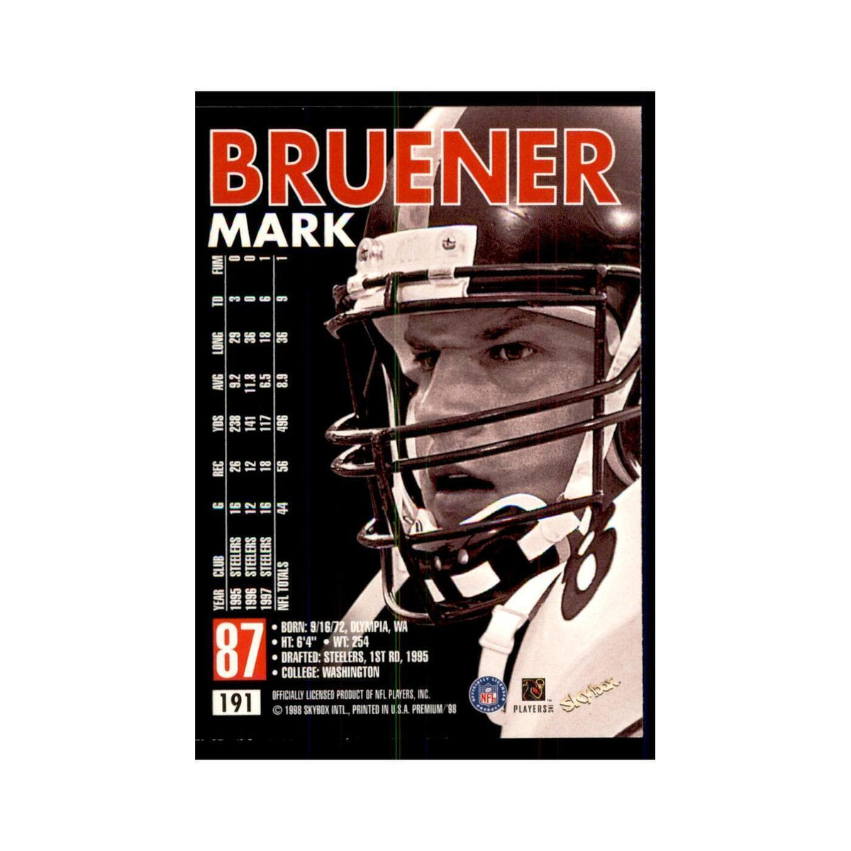 Mark Bruener 1998 SkyBox #191 Football Cards Football Card NM