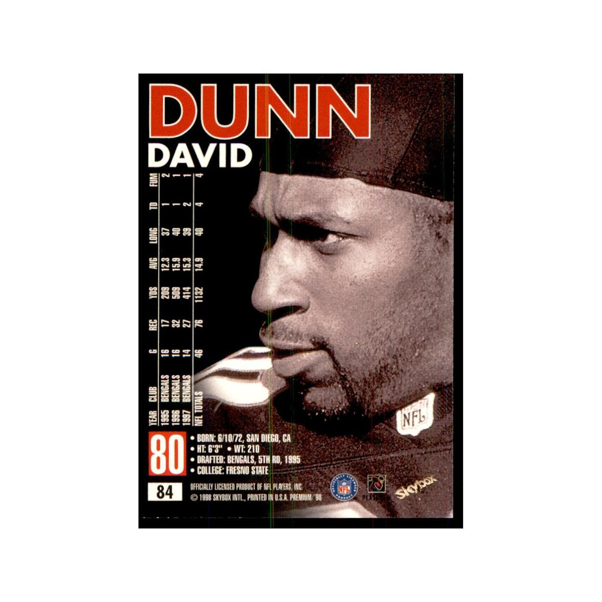 David Dunn 1998 SkyBox #84 Football Cards Football Card NM