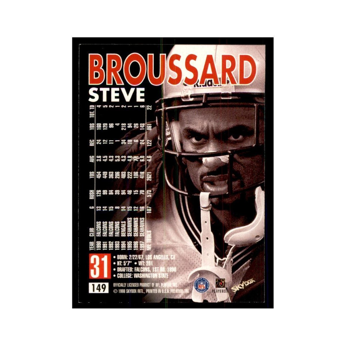 Steve Broussard 1998 SkyBox #149 Football Cards Football Card NM