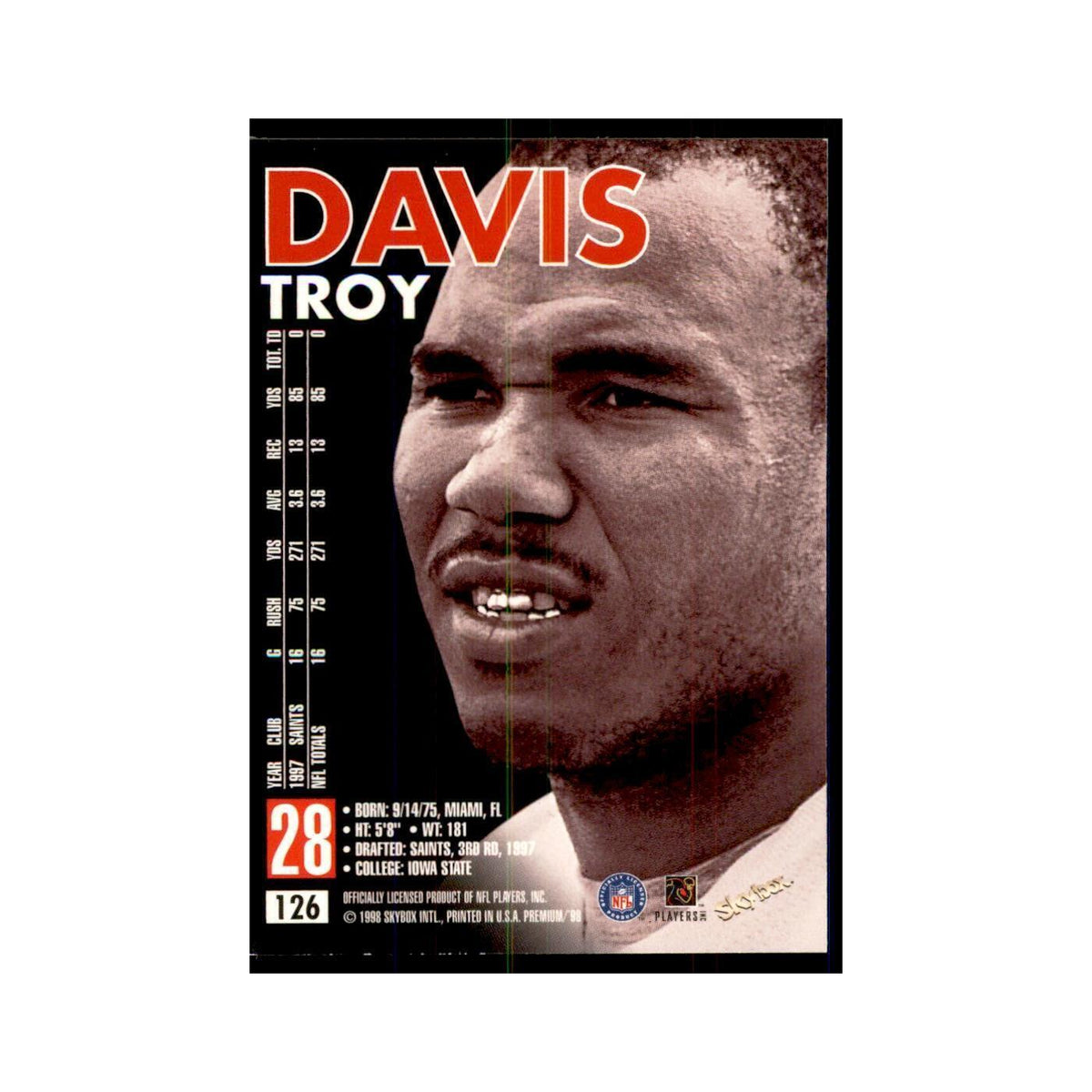 Troy Davis 1998 SkyBox #126 Football Cards Football Card NM