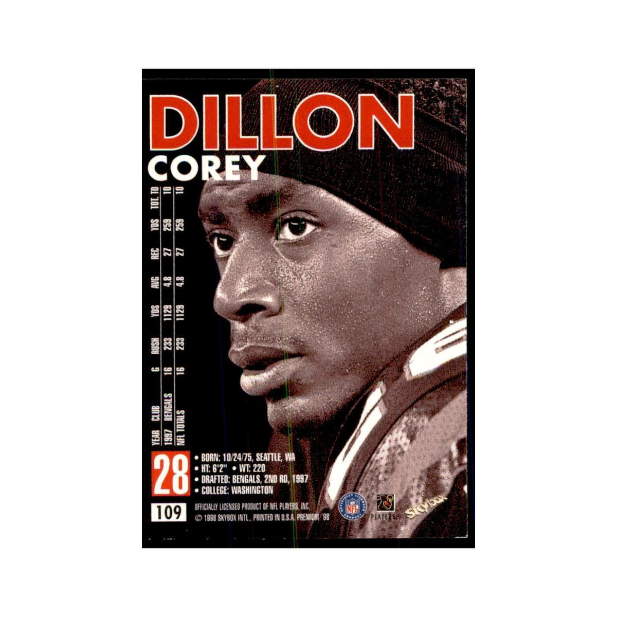 Corey Dillon 1998 SkyBox #109 Football Cards Football Card NM