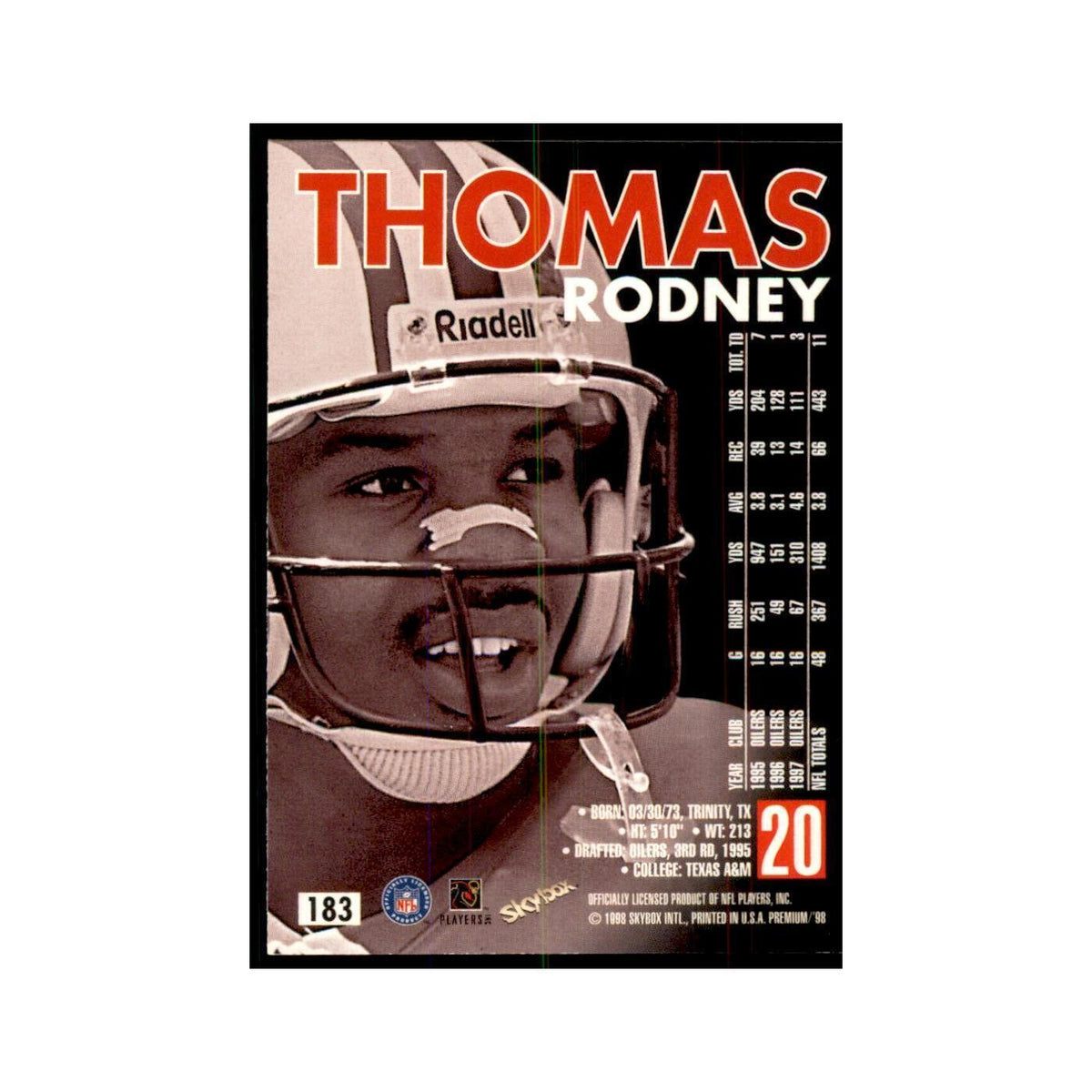Rodney Thomas 1998 SkyBox #183 Football Cards Football Card NM
