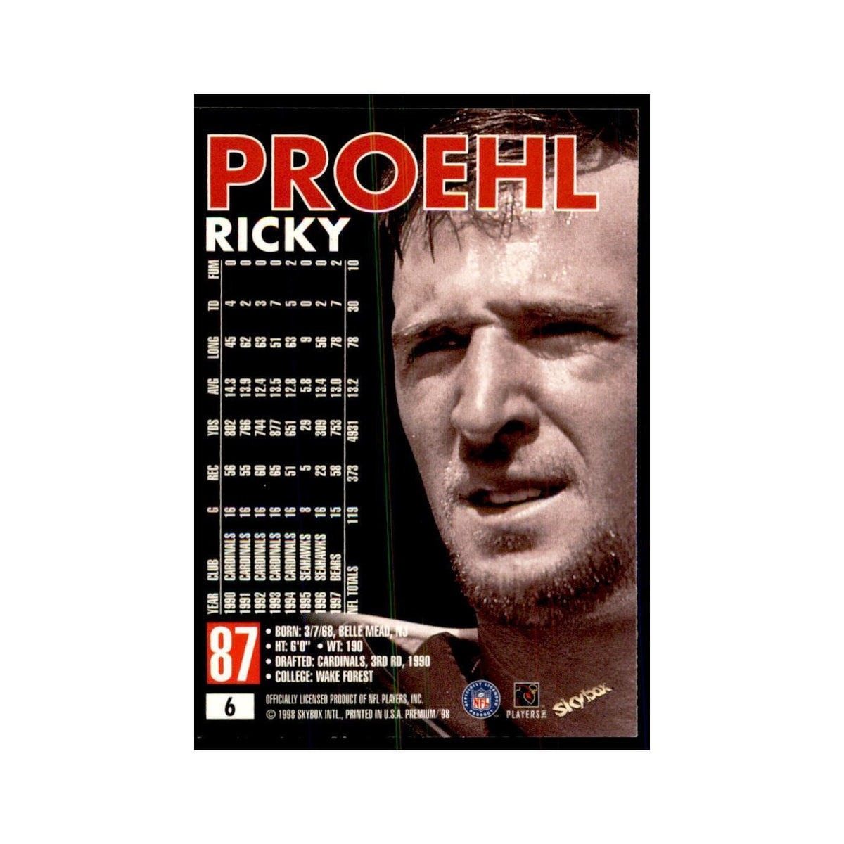 Ricky Proehl 1998 SkyBox #6 Football Cards Football Card NM