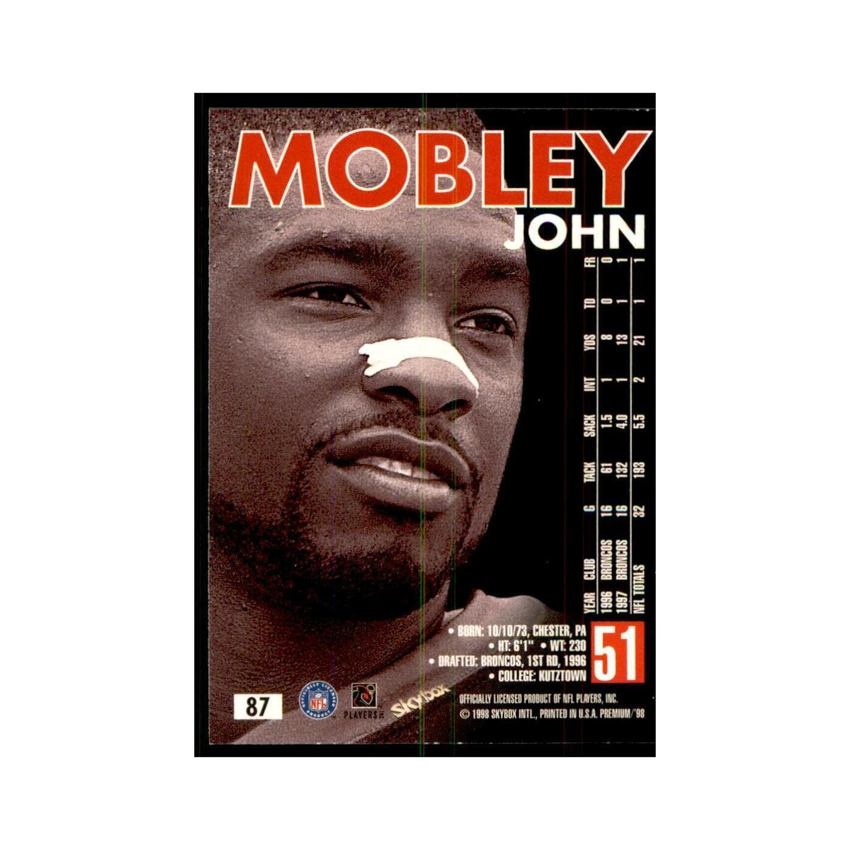 John Mobley 1998 SkyBox #87 Football Cards Football Card NM