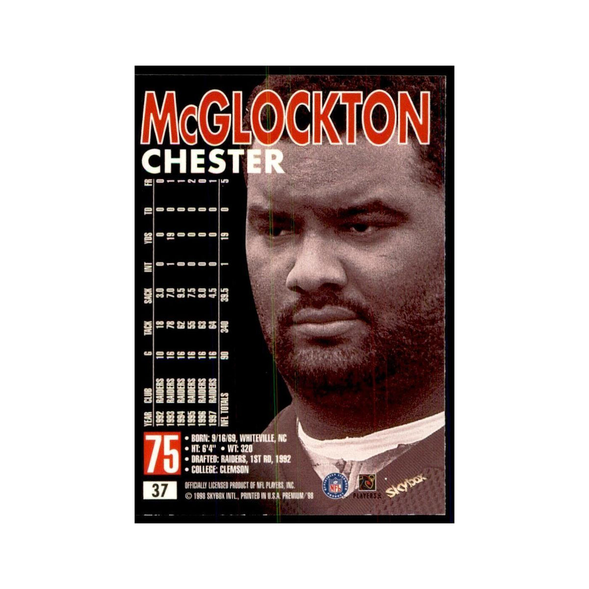 Chester McGlockton 1998 SkyBox #37 Football Cards Football Card NM
