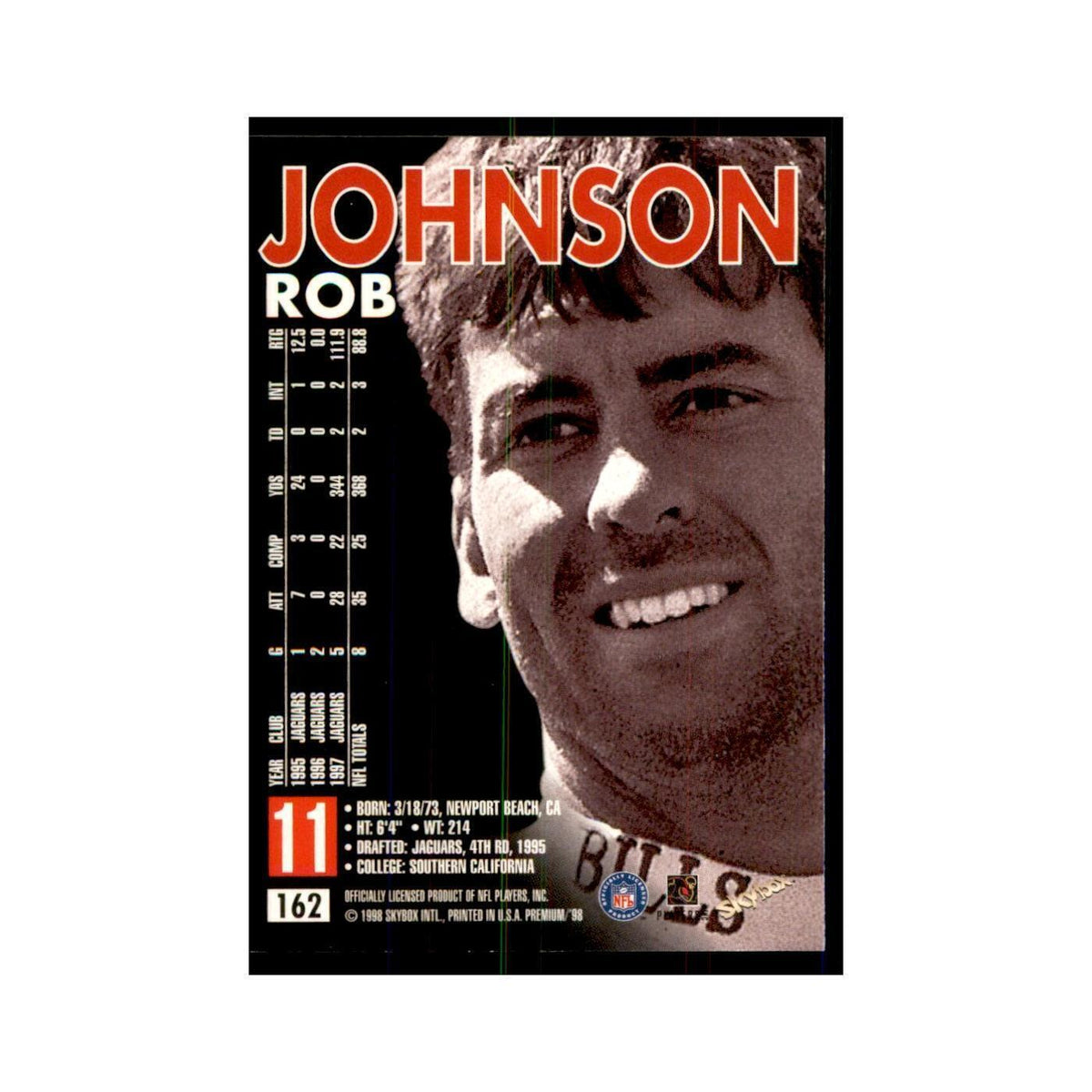 Rob Johnson 1998 SkyBox #162 Football Cards Football Card NM