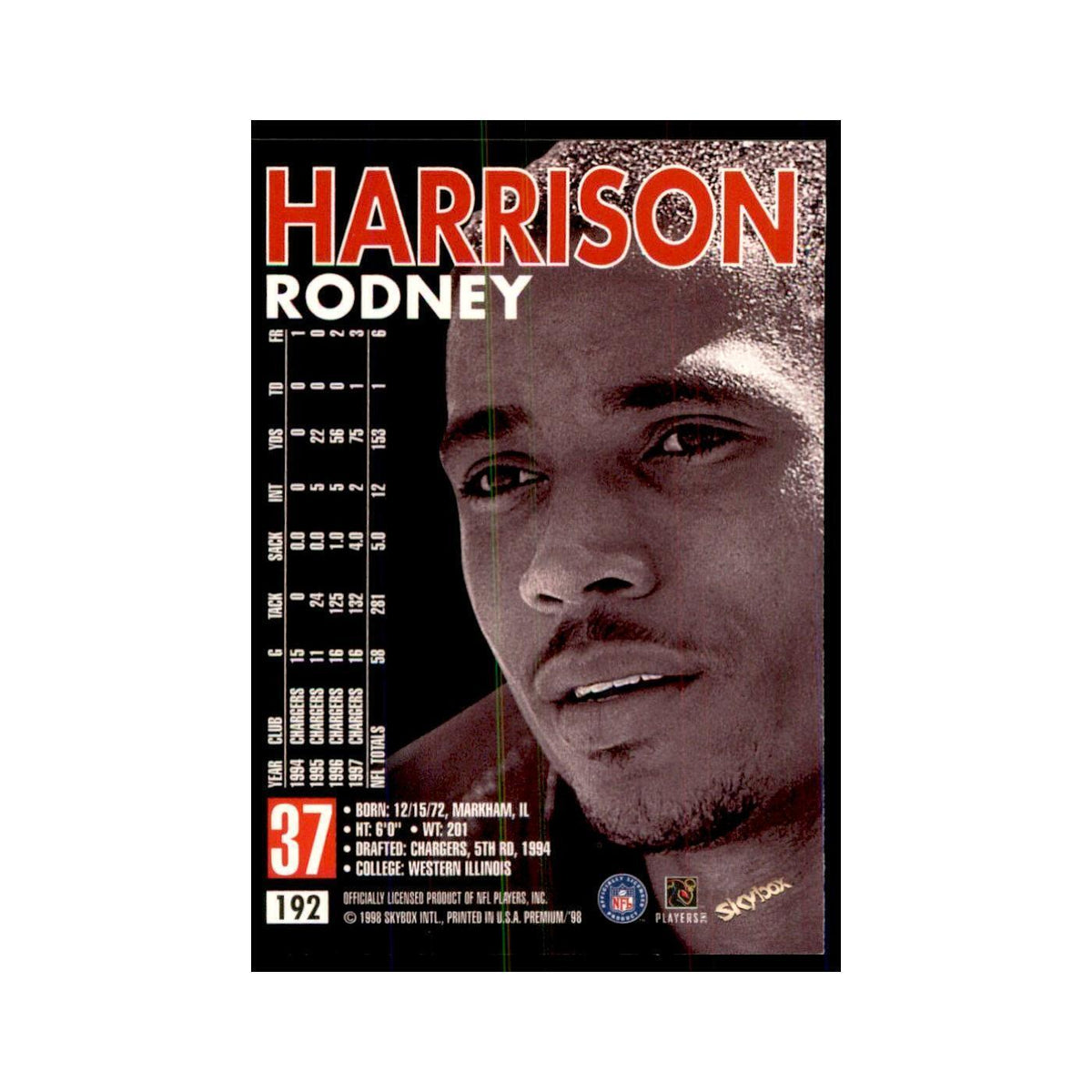 Rodney Harrison 1998 SkyBox #192 Football Cards Football Card NM
