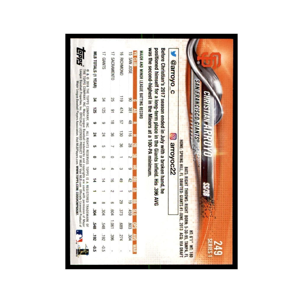 Christian Arroyo 2018 Topps #249 San Francisco Giants Baseball Card NM