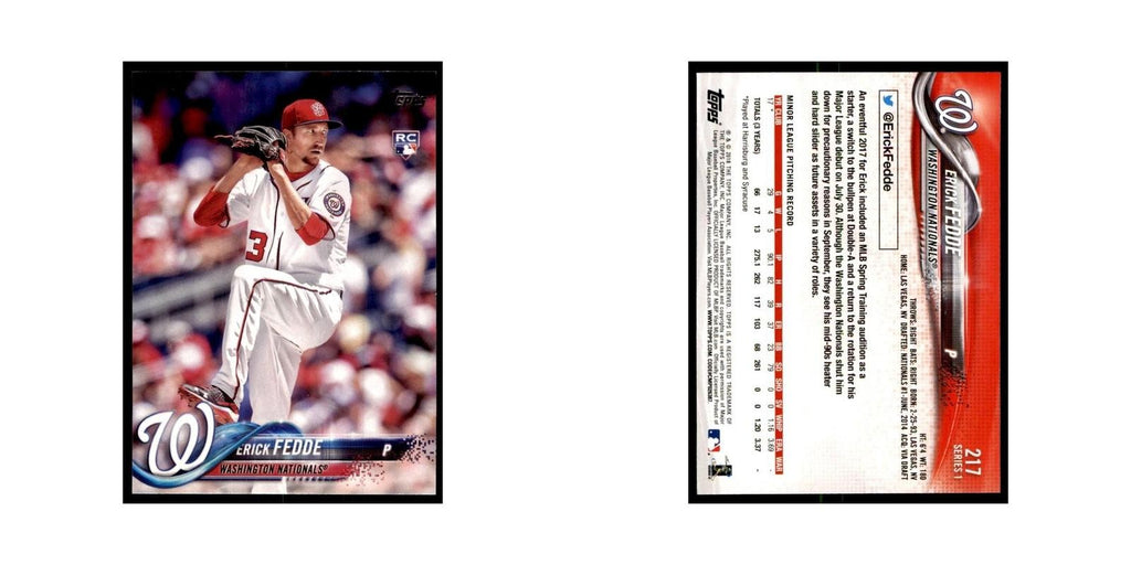 Erick Fedde Rookie 2018 Topps #217 Washington Nationals Baseball Card NM