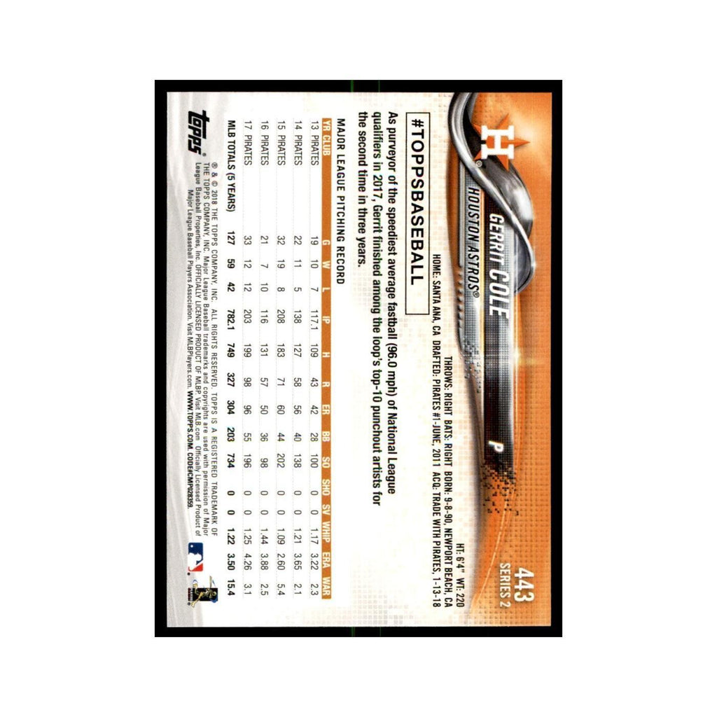 Gerrit Cole 2018 Topps #443 Houston Astros Baseball Card NM