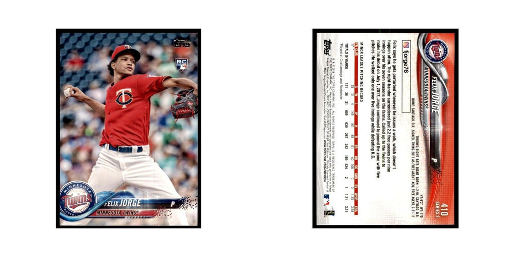 Felix Jorge Rookie 2018 Topps #410 Minnesota Twins Baseball Card NM