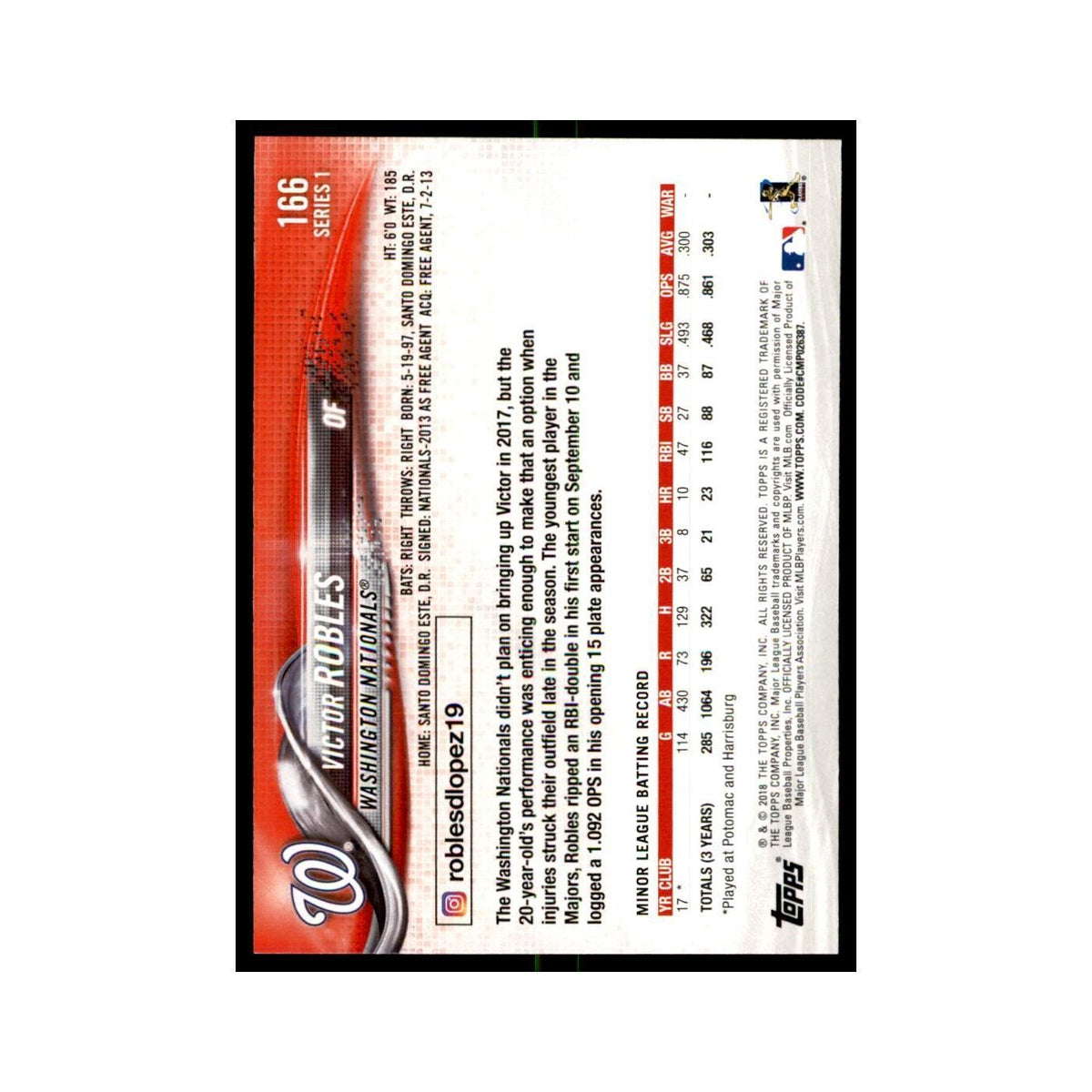 Victor Robles Rookie 2018 Topps #166 Washington Nationals Baseball Card NM