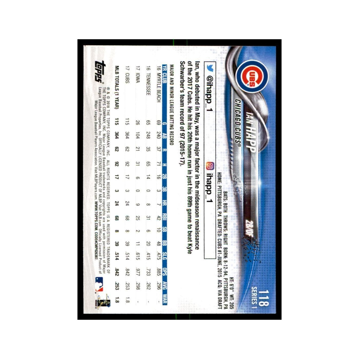 Ian Happ Gold Cup 2018 Topps #118 Chicago Cubs Baseball Card NM