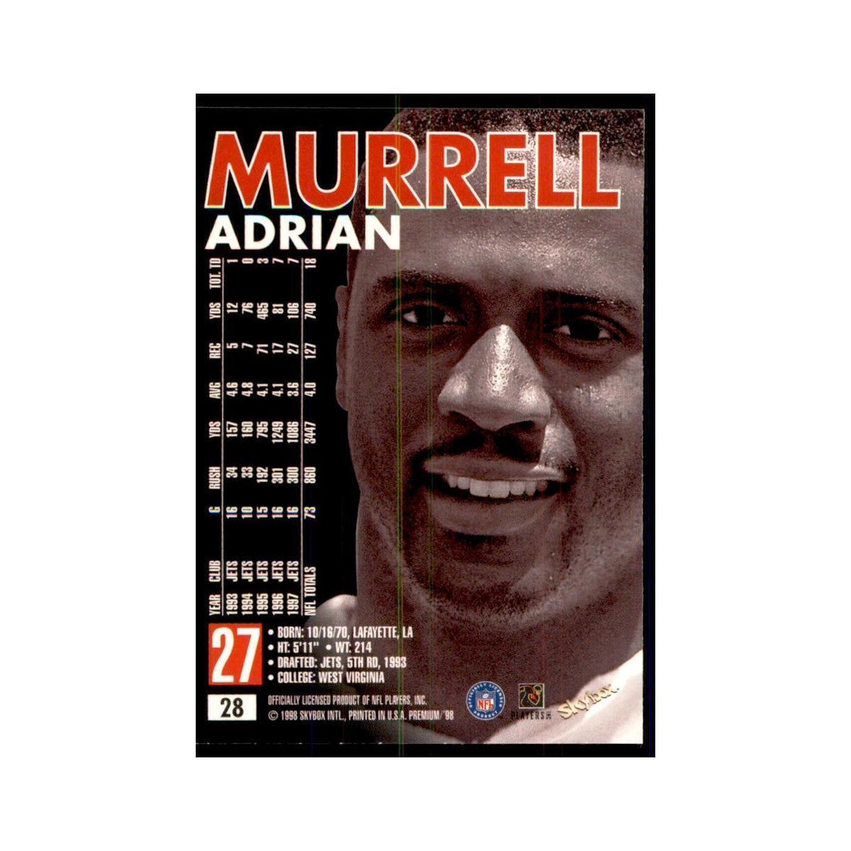 Adrian Murrell 1998 SkyBox #28 Football Cards Football Card NM