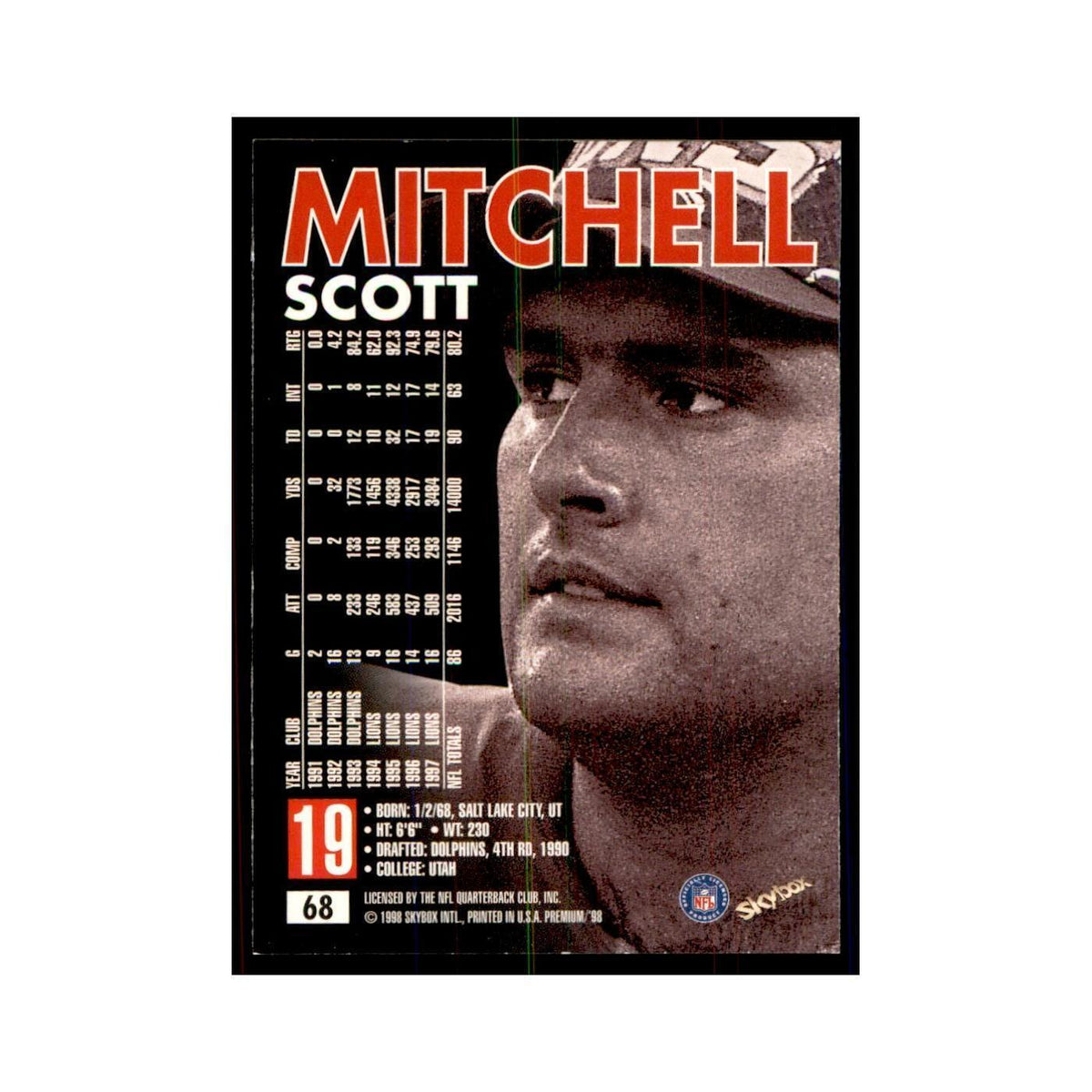 Scott Mitchell 1998 SkyBox #68 Football Cards Football Card NM