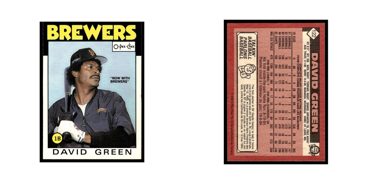 David Green 1986 O-Pee-Chee #122 Milwaukee Brewers Baseball Card NM