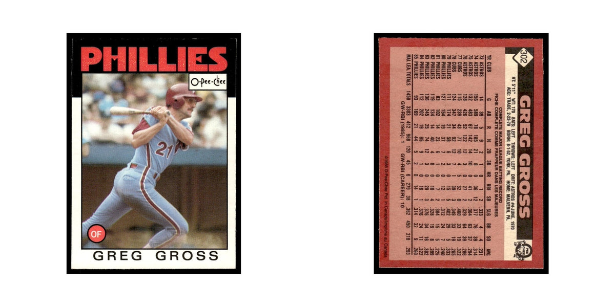 Greg Gross 1986 O-Pee-Chee #302 Philadelphia Phillies Baseball Card NM