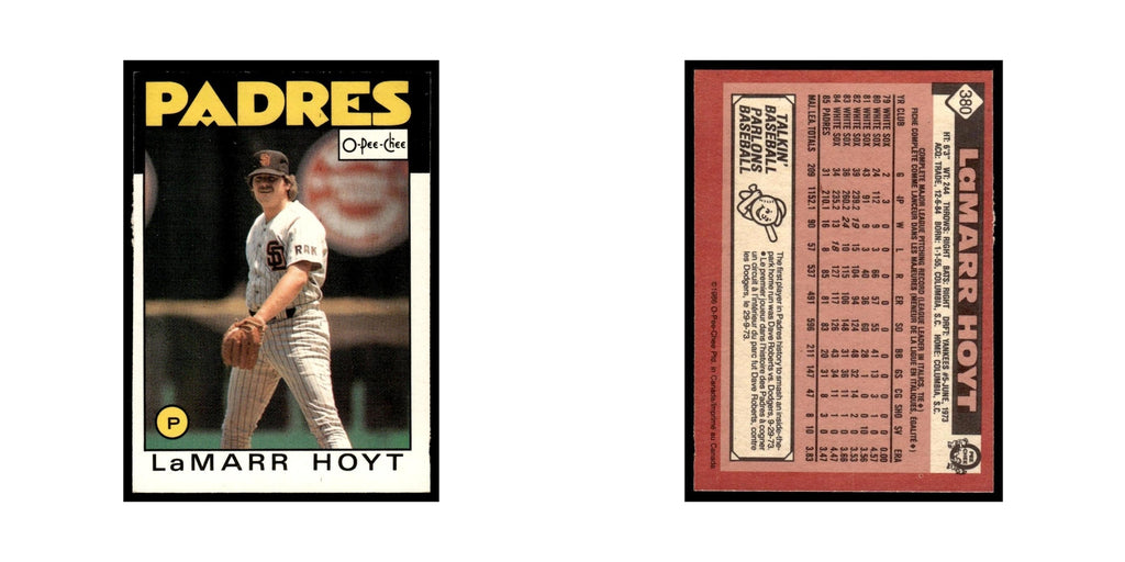 LaMarr Hoyt 1986 O-Pee-Chee #380 San Diego Padres Baseball Card NM