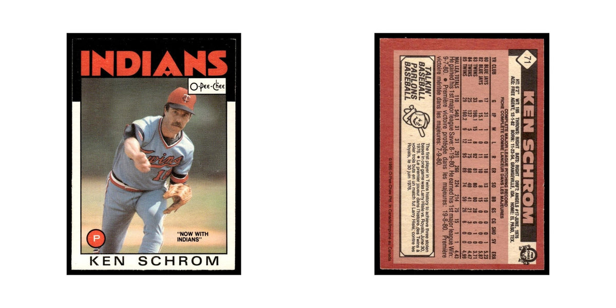 Ken Schrom 1986 O-Pee-Chee #71 Cleveland Indians Baseball Card NM