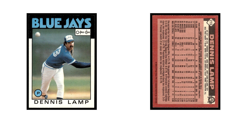 Dennis Lamp 1986 O-Pee-Chee #219 Toronto Blue Jays Baseball Card NM