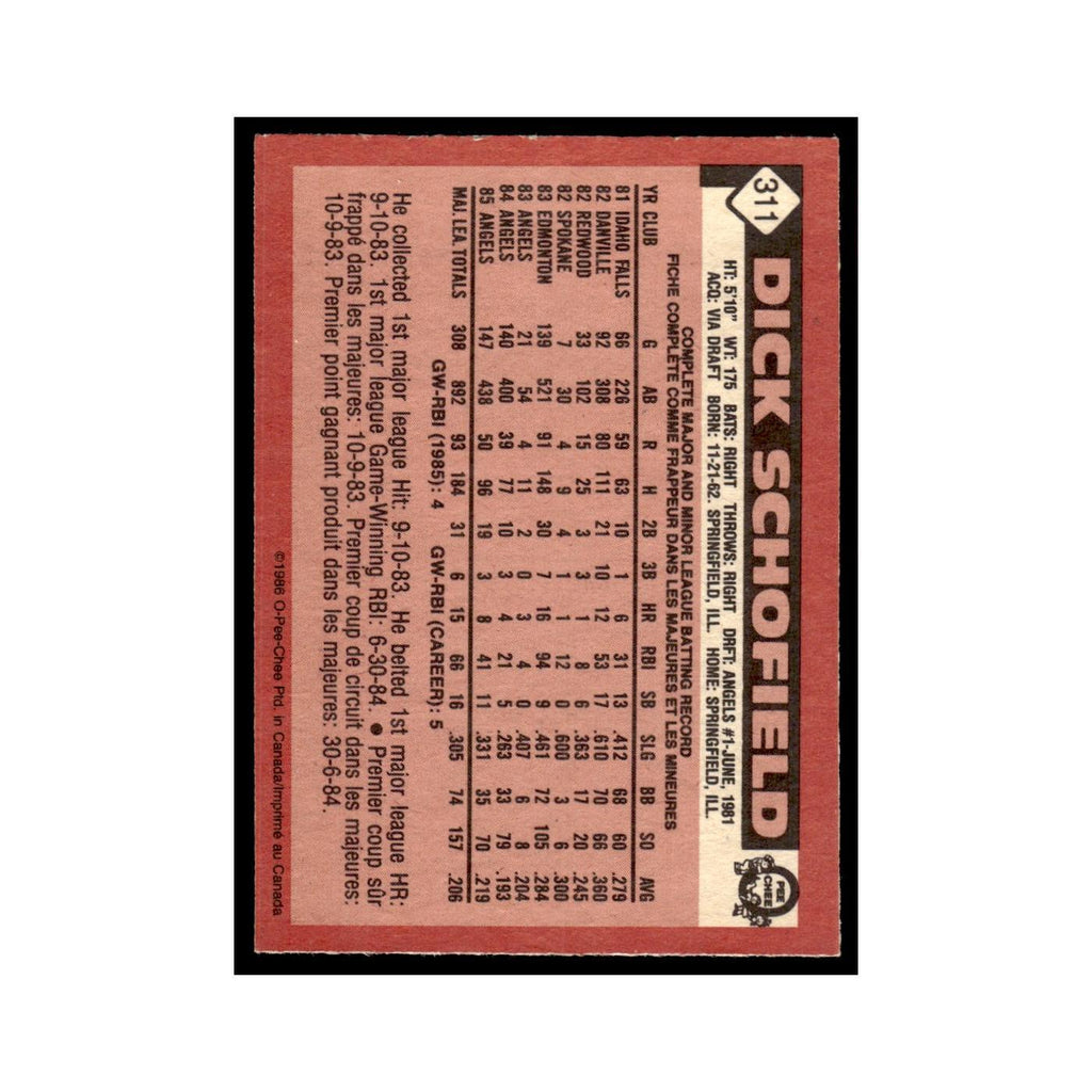 Dick Schofield 1986 O-Pee-Chee #311 California Angels Baseball Card NM
