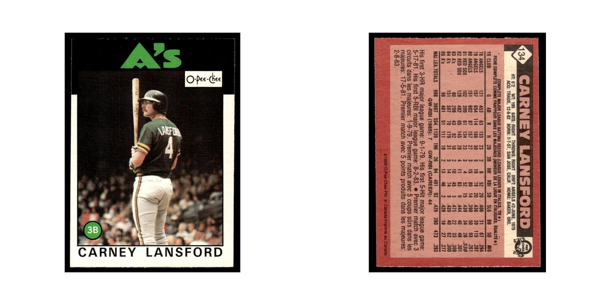 Carney Lansford 1986 O-Pee-Chee #134 Oakland Athletics Baseball Card NM