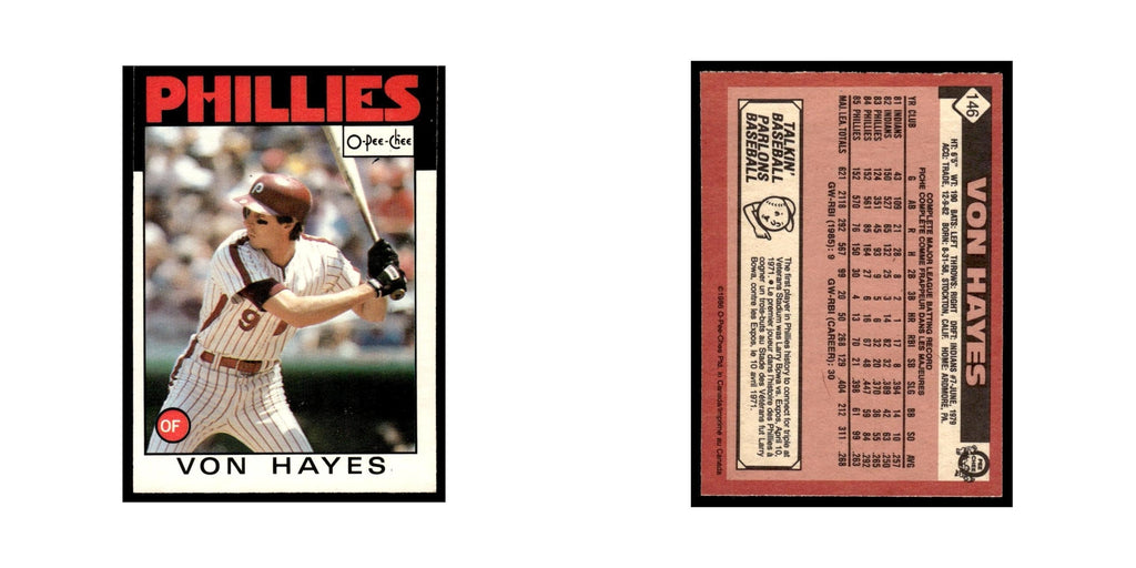 Von Hayes 1986 O-Pee-Chee #146 Philadelphia Phillies Baseball Card NM