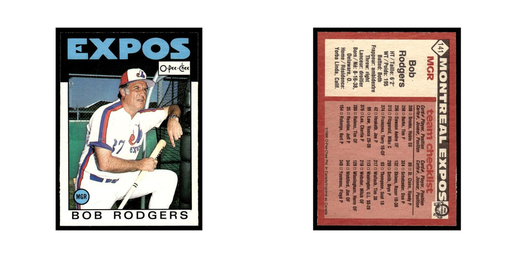 Bob Rodgers 1986 O-Pee-Chee #141 Montreal Expos Baseball Card NM