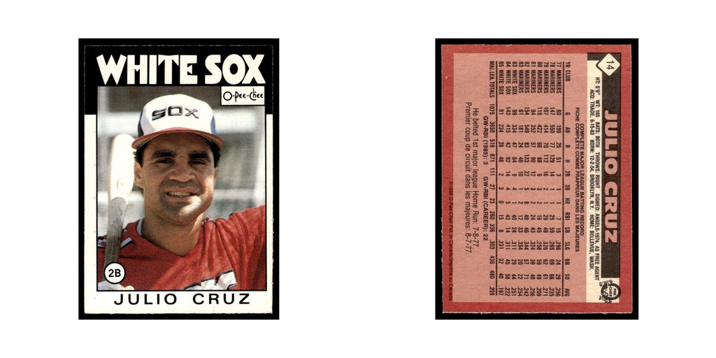 Julio Cruz 1986 O-Pee-Chee #14 Chicago White Sox Baseball Card NM