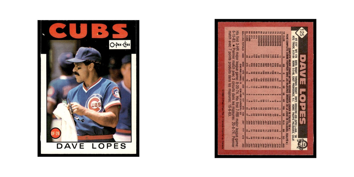 Dave Lopes 1986 O-Pee-Chee #125 Chicago Cubs Baseball Card NM