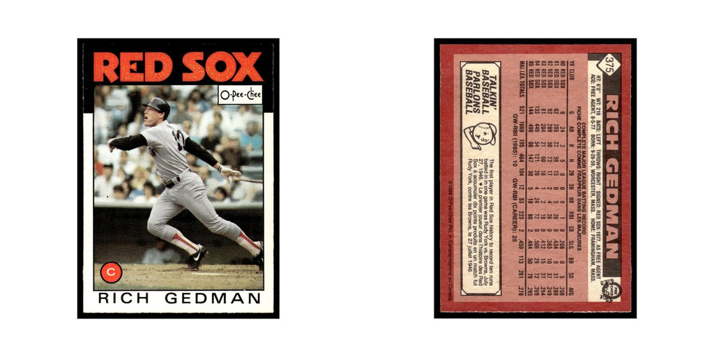 Rich Gedman 1986 O-Pee-Chee #375 Boston Red Sox Baseball Card NM