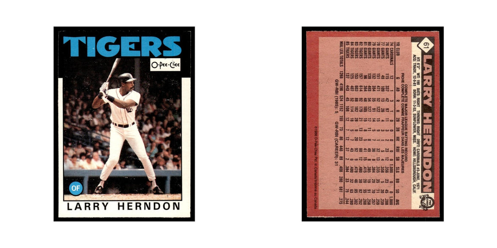 Larry Herndon 1986 O-Pee-Chee #61 Detroit Tigers Baseball Card NM