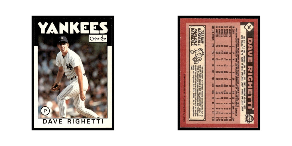 Dave Righetti 1986 O-Pee-Chee #34 New York Yankees Baseball Card NM