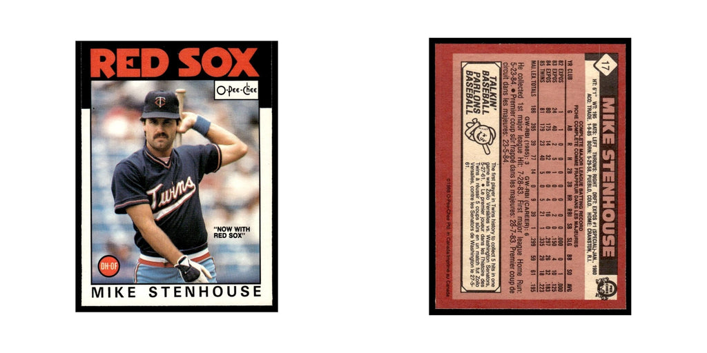 Mike Stenhouse 1986 O-Pee-Chee #17 Boston Red Sox Baseball Card NM