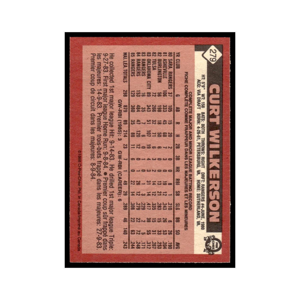 Curt Wilkerson 1986 O-Pee-Chee #279 Texas Rangers Baseball Card NM