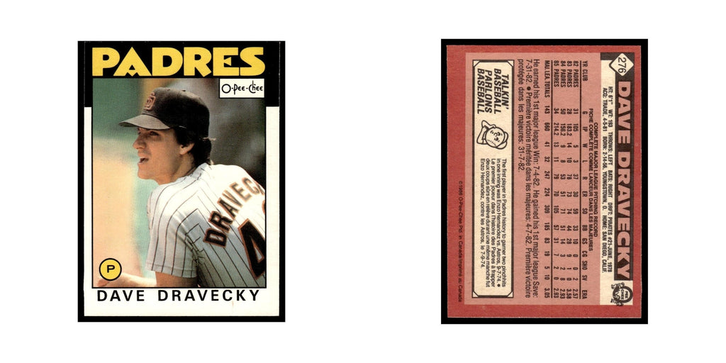 Dave Dravecky 1986 O-Pee-Chee #276 San Diego Padres Baseball Card NM