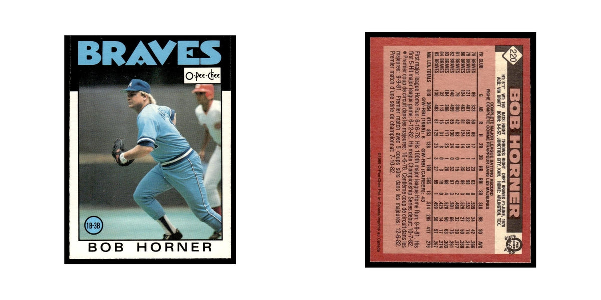 Bob Horner 1986 O-Pee-Chee #220 Atlanta Braves Baseball Card NM