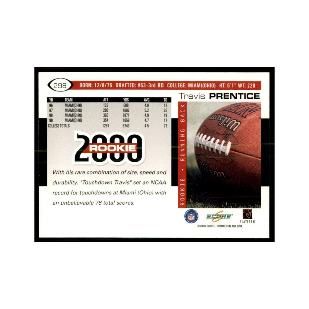 Travis Prentice Rookie 2000 Score #298 Football Cards Football Card NM