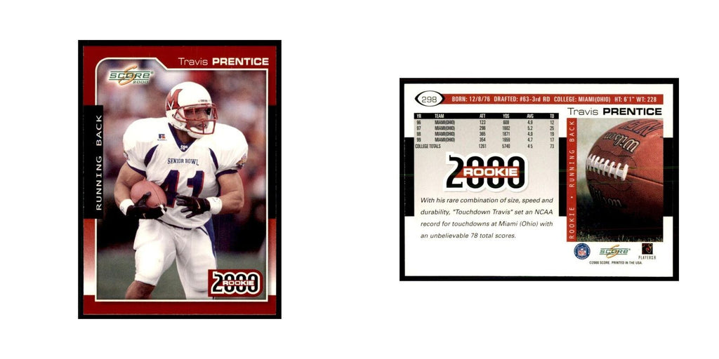Travis Prentice Rookie 2000 Score #298 Football Cards Football Card NM