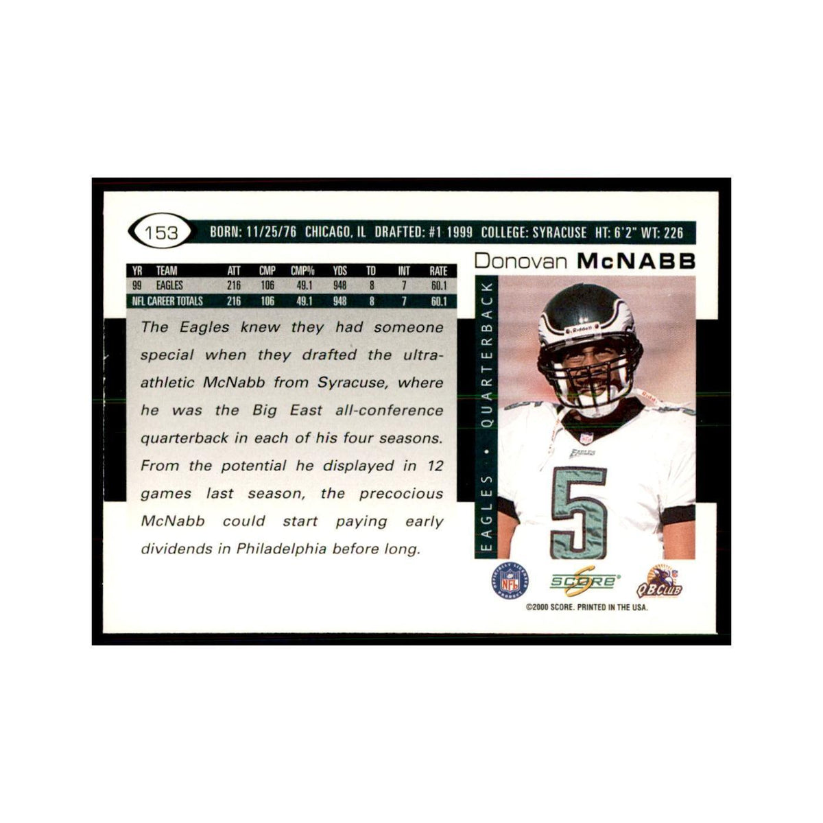 Donovan McNabb 2000 Score #153 Football Cards Football Card NM