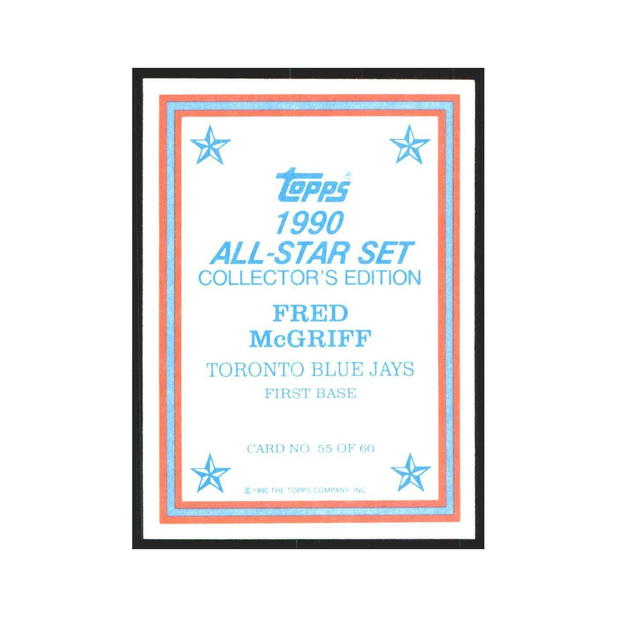 Fred McGriff 1990 Topps All Stars #55 Blue Jays Baseball Card NM