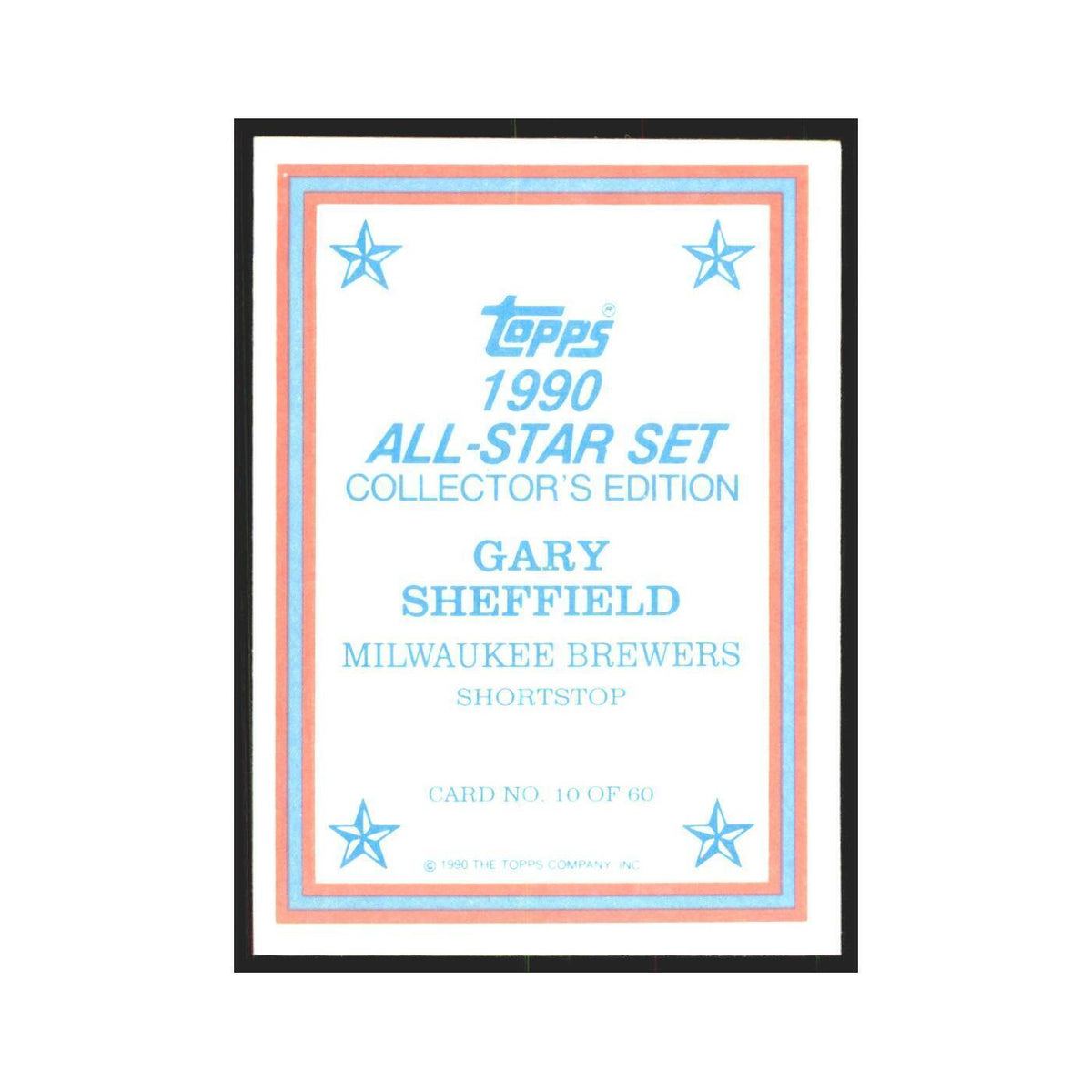 Gary Sheffield 1990 Topps All Stars #10 Brewers Baseball Card NM