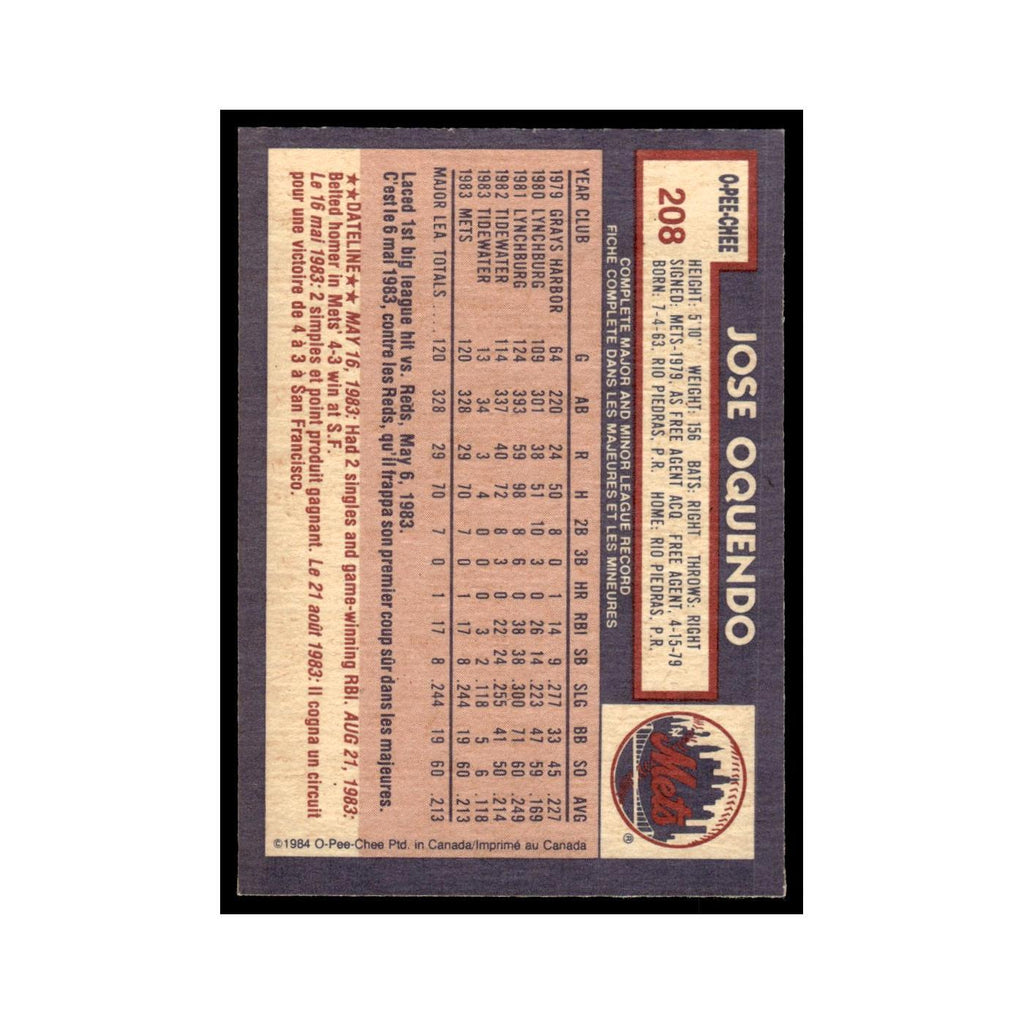 Jose Oquendo 1984 O-Pee-Chee #208 New York Mets Baseball Card EX