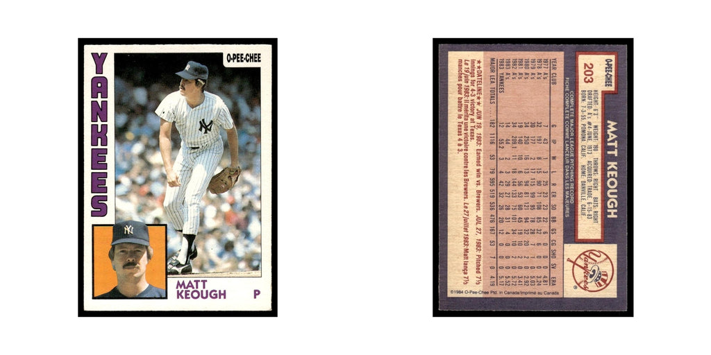 Matt Keough 1984 O-Pee-Chee #203 New York Yankees Baseball Card EX