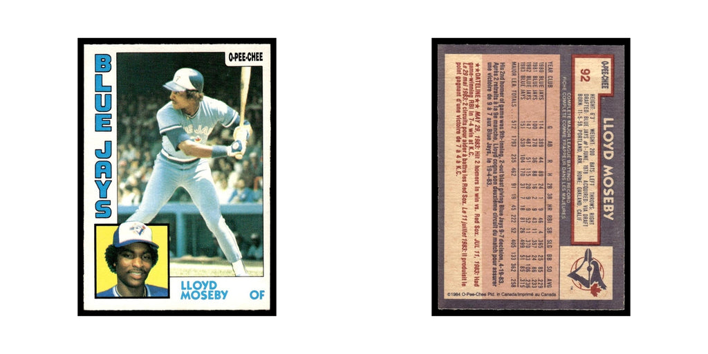 Lloyd Moseby 1984 O-Pee-Chee #92 Toronto Blue Jays Baseball Card EX