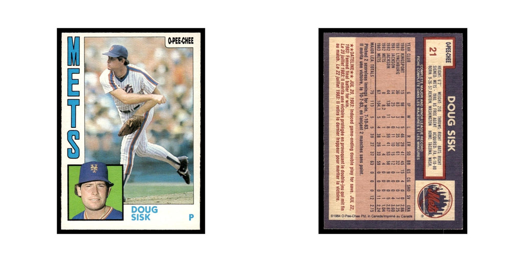 Doug Sisk Rookie 1984 O-Pee-Chee #21 New York Mets Baseball Card EX