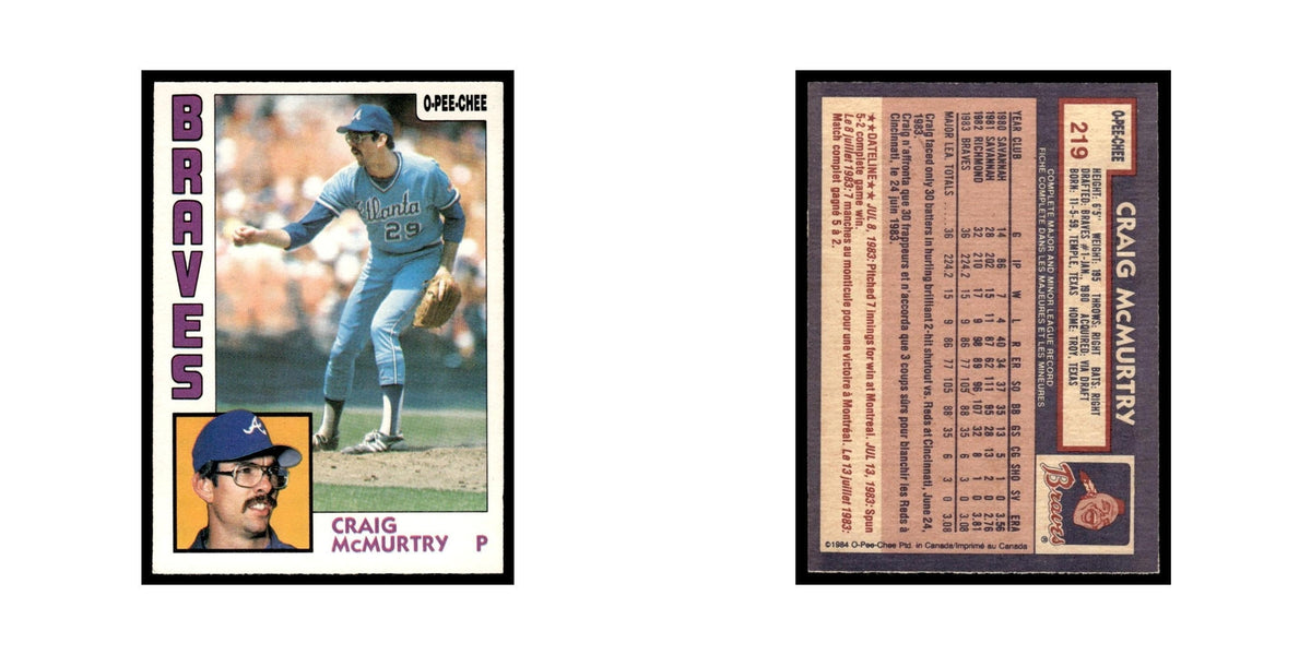 Craig McMurtry 1984 O-Pee-Chee #219 Atlanta Braves Baseball Card EX