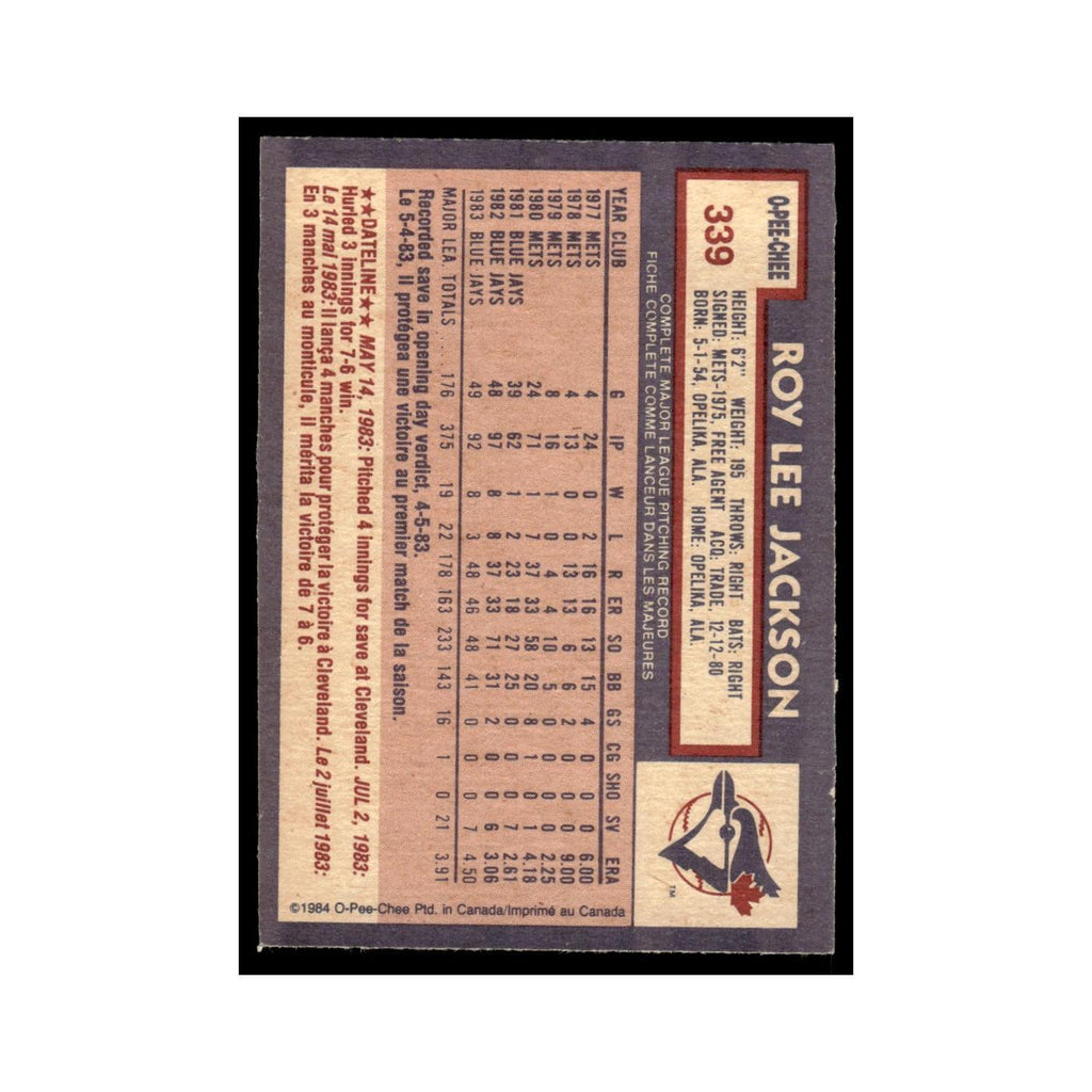 Roy Lee Jackson 1984 O-Pee-Chee #339 Toronto Blue Jays Baseball Card EX