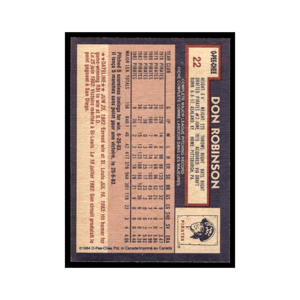 Don Robinson 1984 O-Pee-Chee #22 Pittsburgh Pirates Baseball Card EX